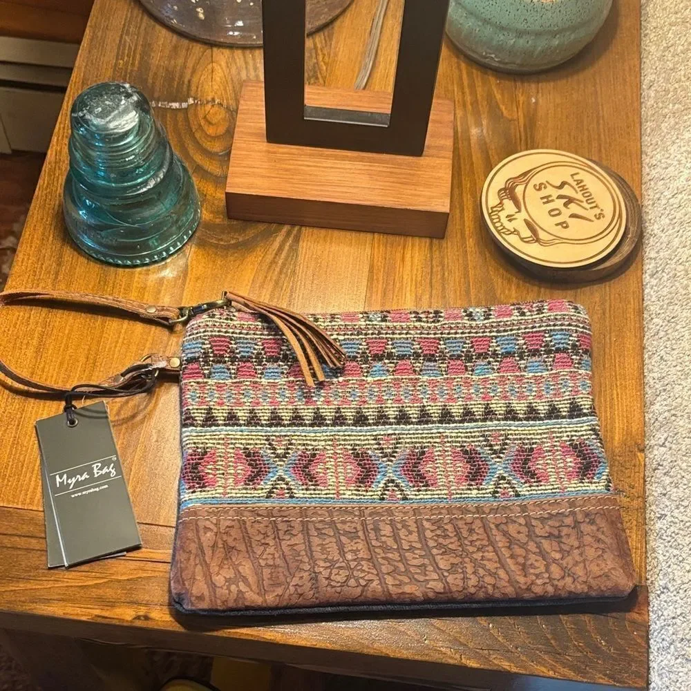 NWT Myra Bag Pink and Brown Aztec Patterned Clutch
